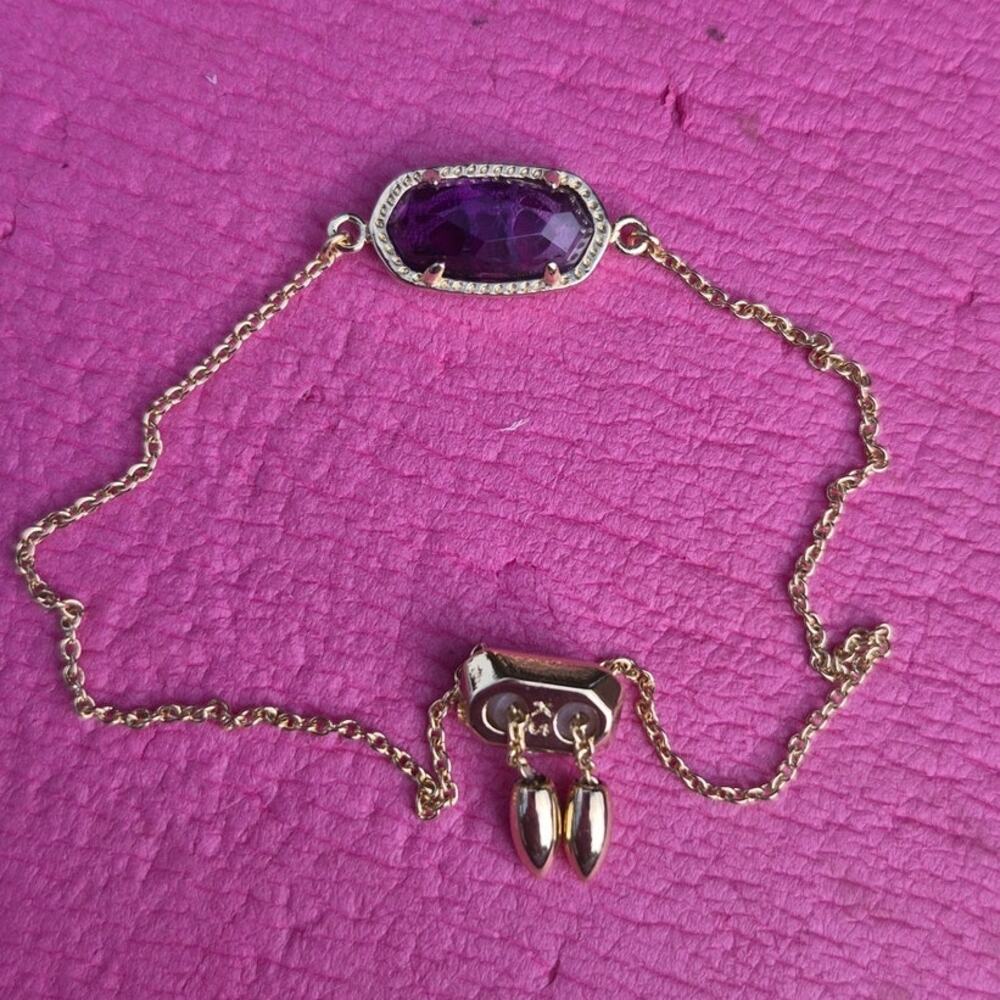 Kendra Scott Elaina Gold Adjustable Chain Bracelet Purple Stone New